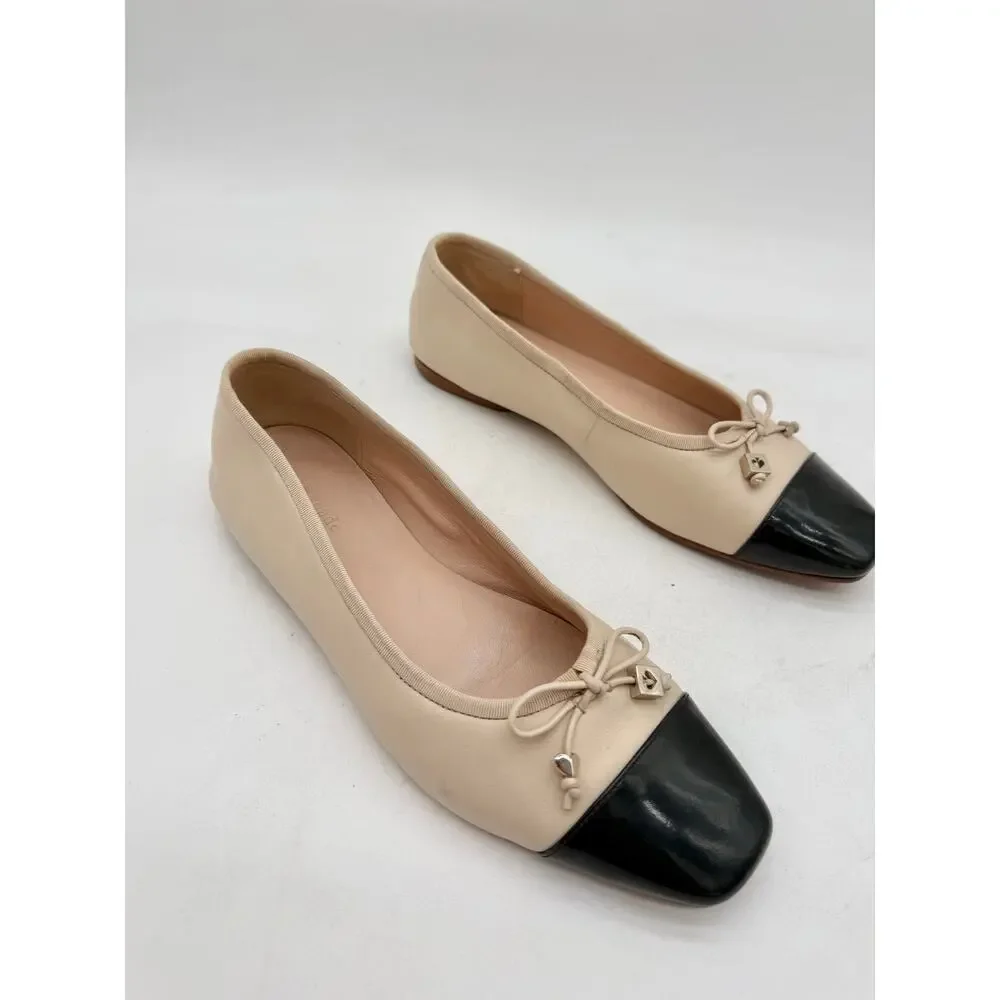 Kate Spade New York Pavlova Leather Flats Black Bare Cap Toe Ballet Shoes 8B
